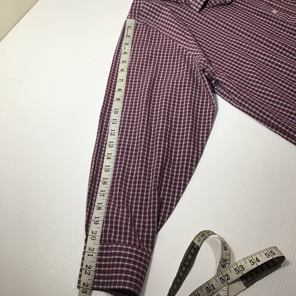 Stafford Men's Maroon Checked Long Sleeve Button Down Shirt Size 17.5. (34-35) - Picture 8 of 9